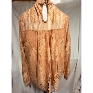 Peach Lace sheer Blouse Victorian style full lace high neck (179)